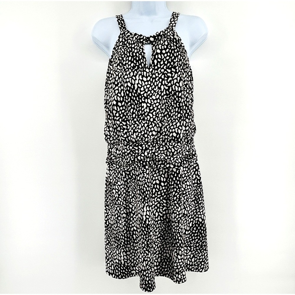 Valerie Bertinelli Drop Waist Halter Sheath Dress SZ 10 Brown White Coastal Chic